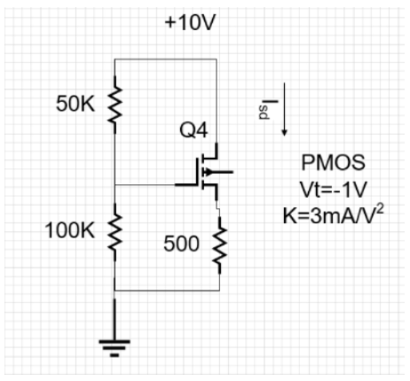 Find the voltage on the gate. Find isd in mA .