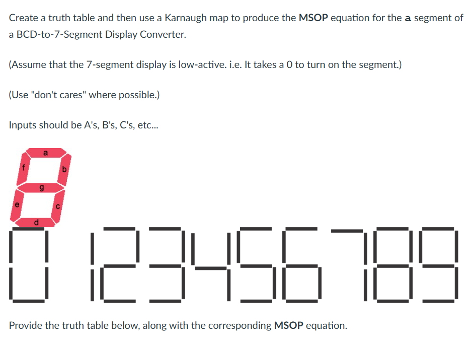 Create a truth table and then use a Karnaugh map