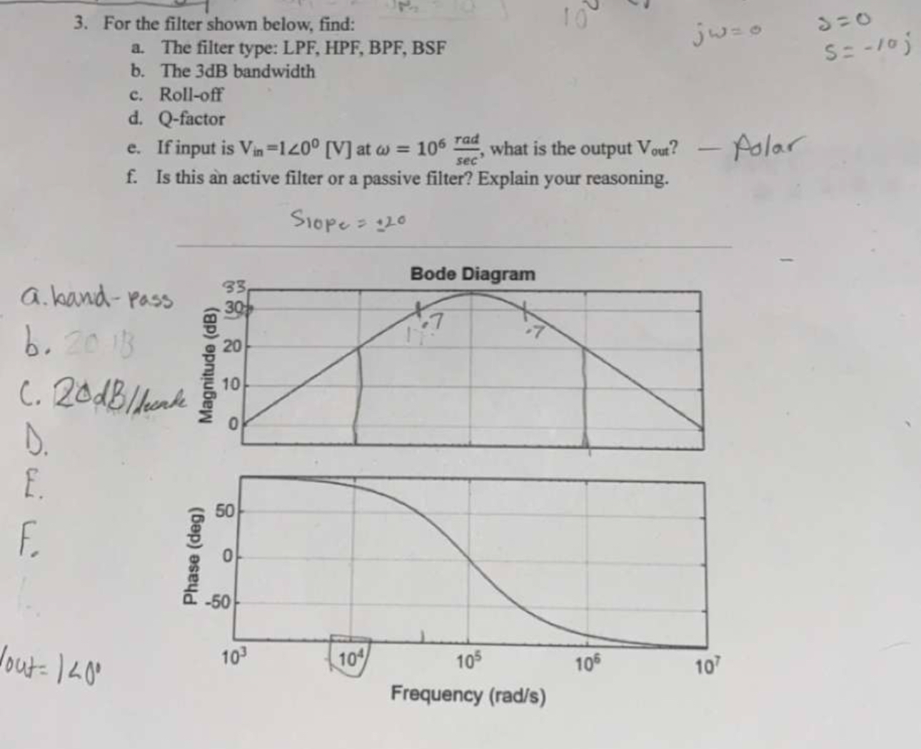 For the filter shown below, find: a . The filter