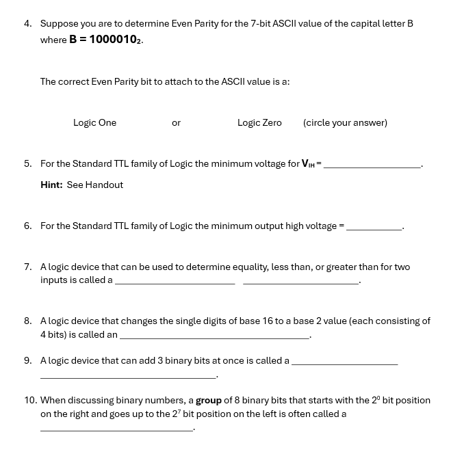 4 . Suppose you are to determine Even Parity for