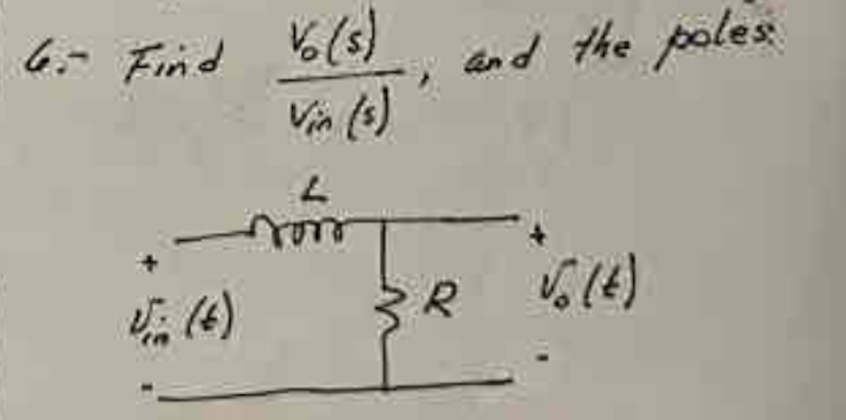 6 . - Find V 0 ( s ) V i n ( s ) , and the poles: