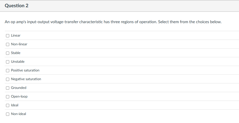 Question 2 An op amp's input - output voltage -
