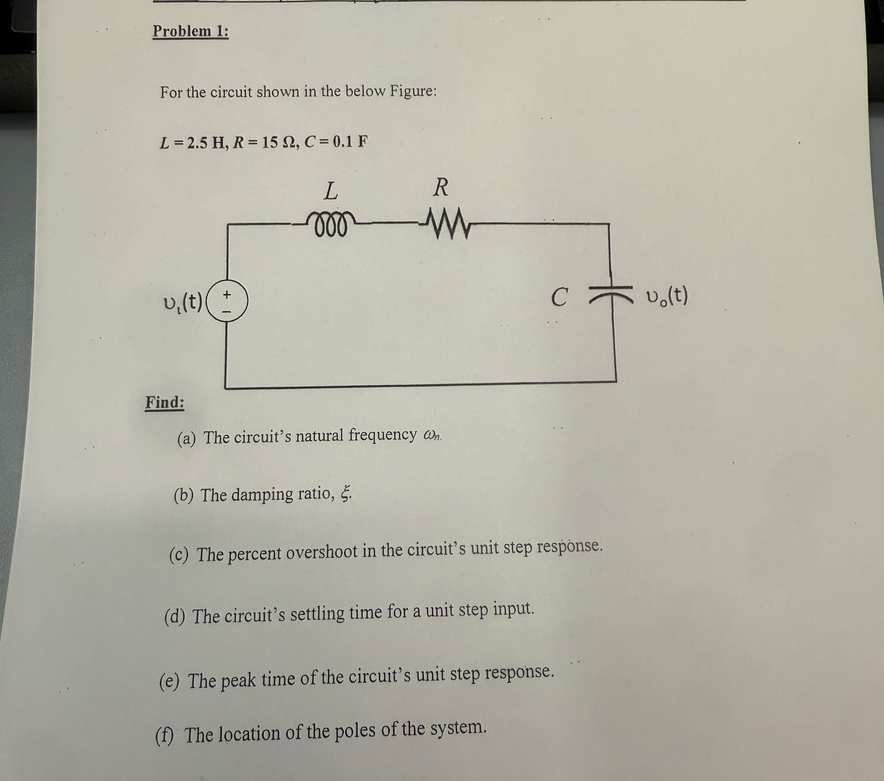 Problem 1 : For the circuit shown in the below