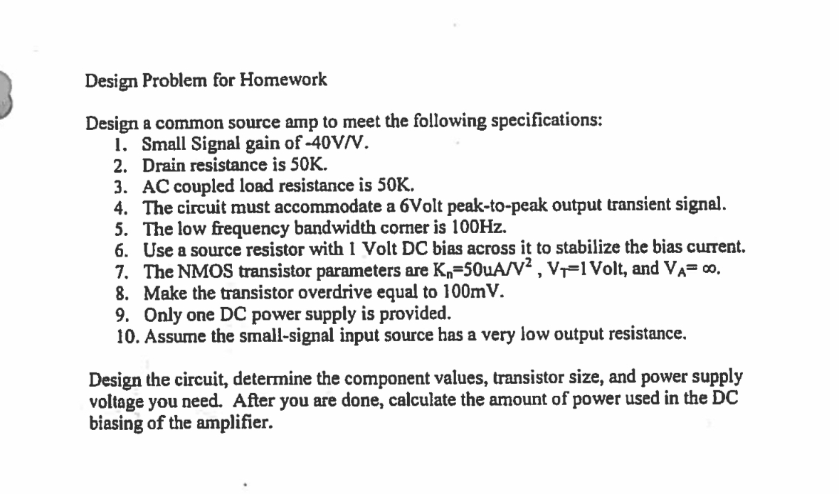 Design Problem for Homework Design a common