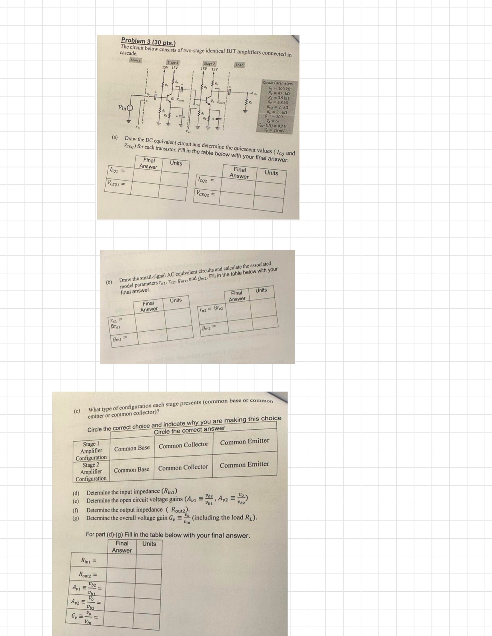 Problem 3 ( 3 0 pts . ) The circuit below