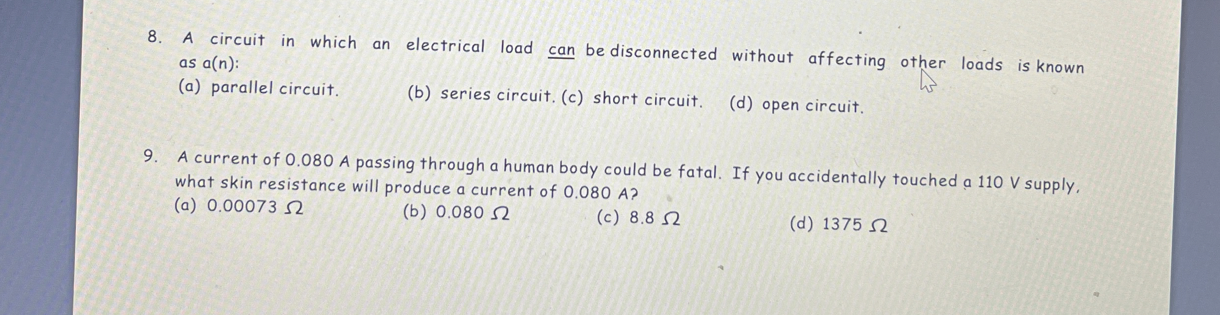 A circuit in which an electrical load can be
