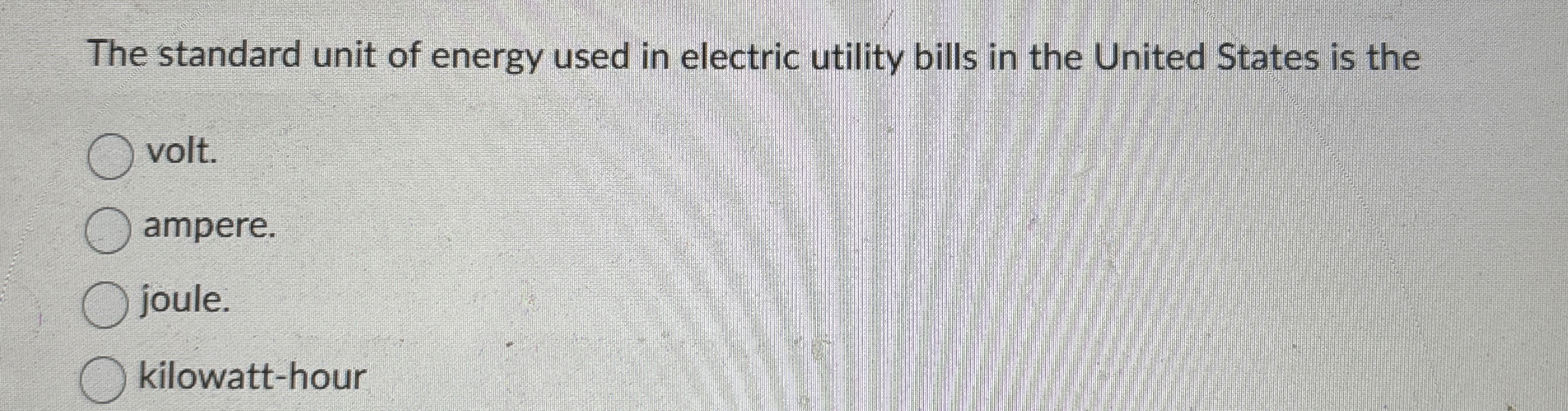 The standard unit of energy used in electric