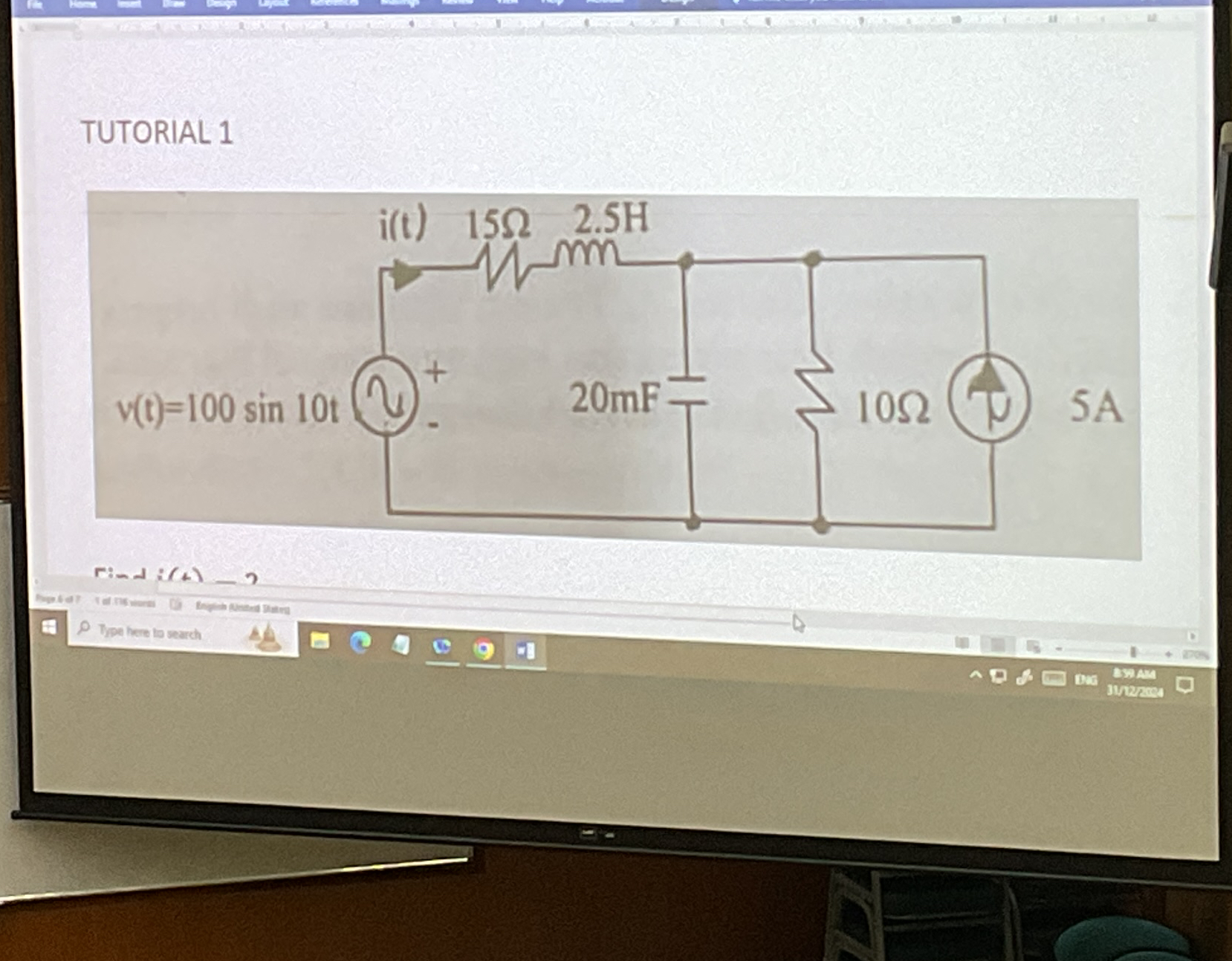 TUTORIAL 1 Find i ( t )