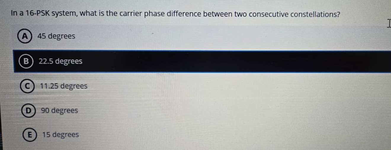 In a 1 6 - PSK system, what is the carrier phase
