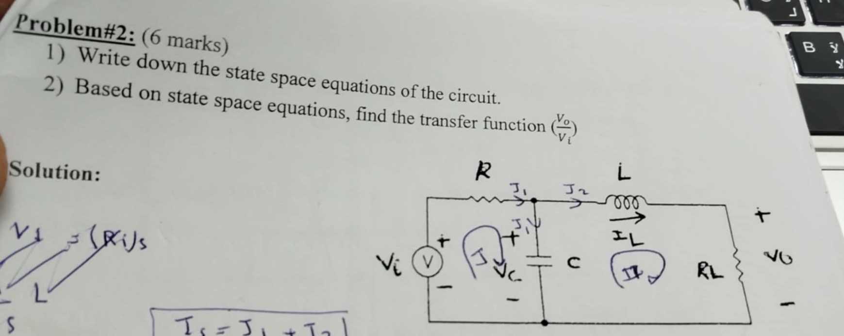 Problem# 2 : ( 6 marks ) Write down the state
