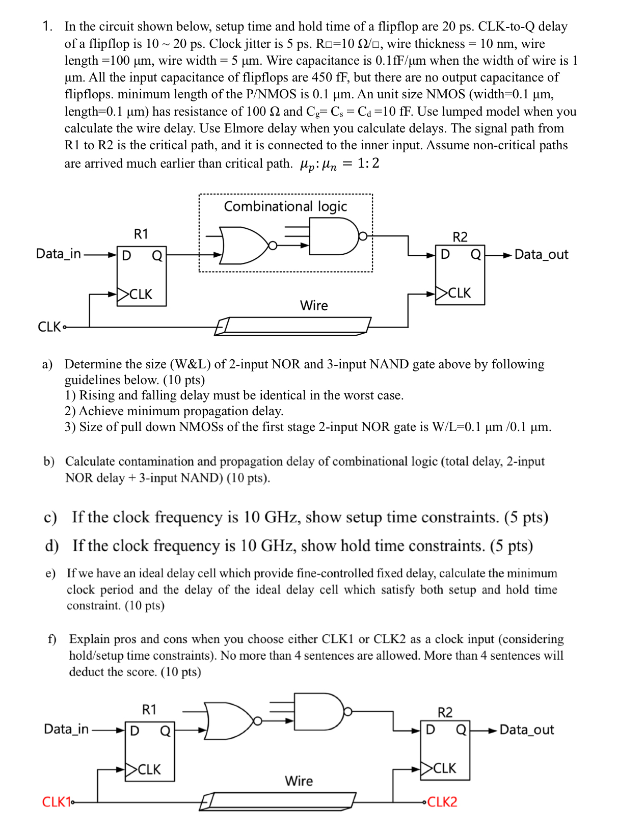In the circuit shown below, setup time and hold