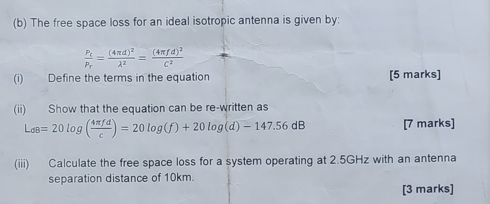 ( b ) The free space loss for an ideal isotropic
