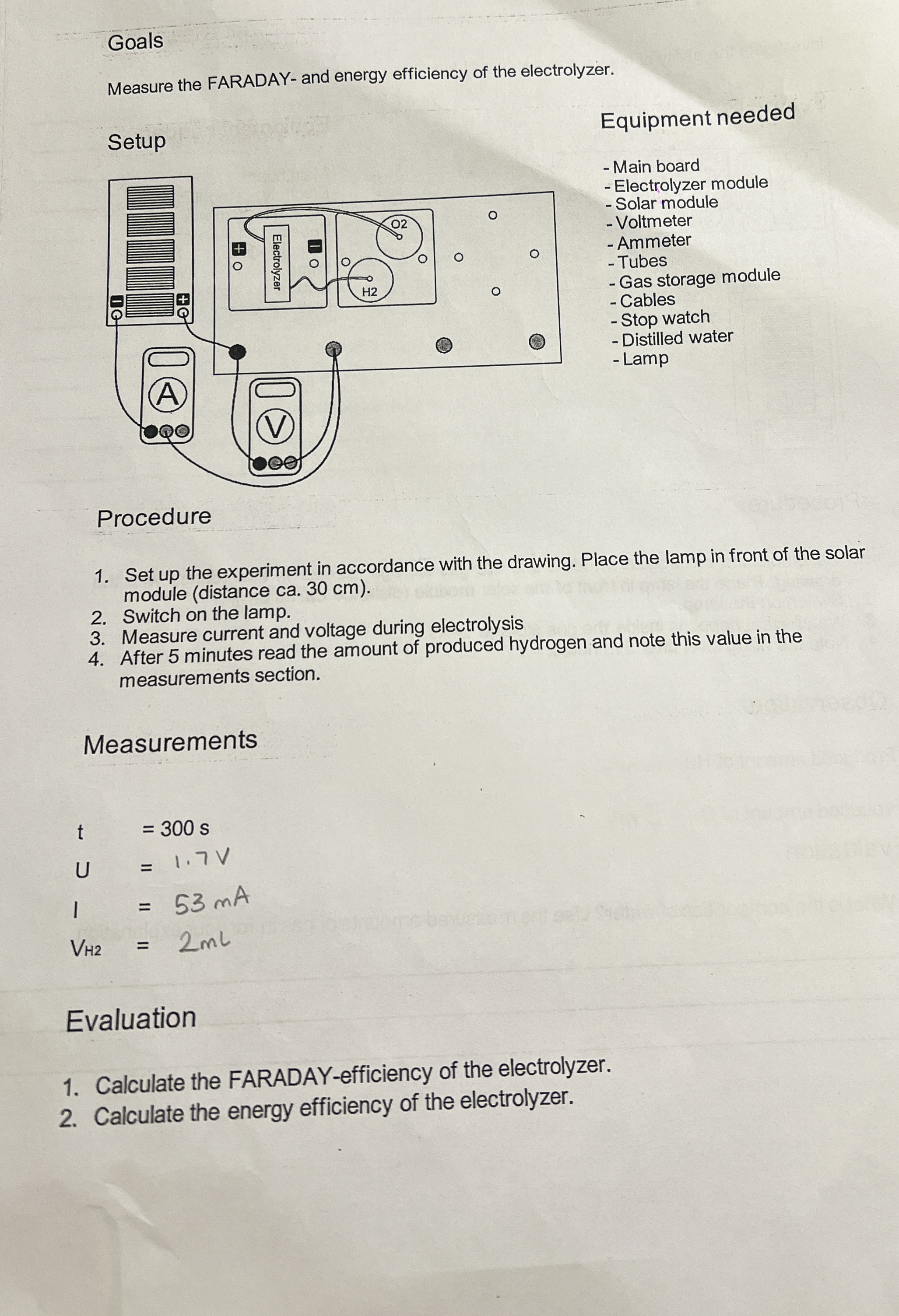 Goals Measure the FARADAY - and energy efficiency