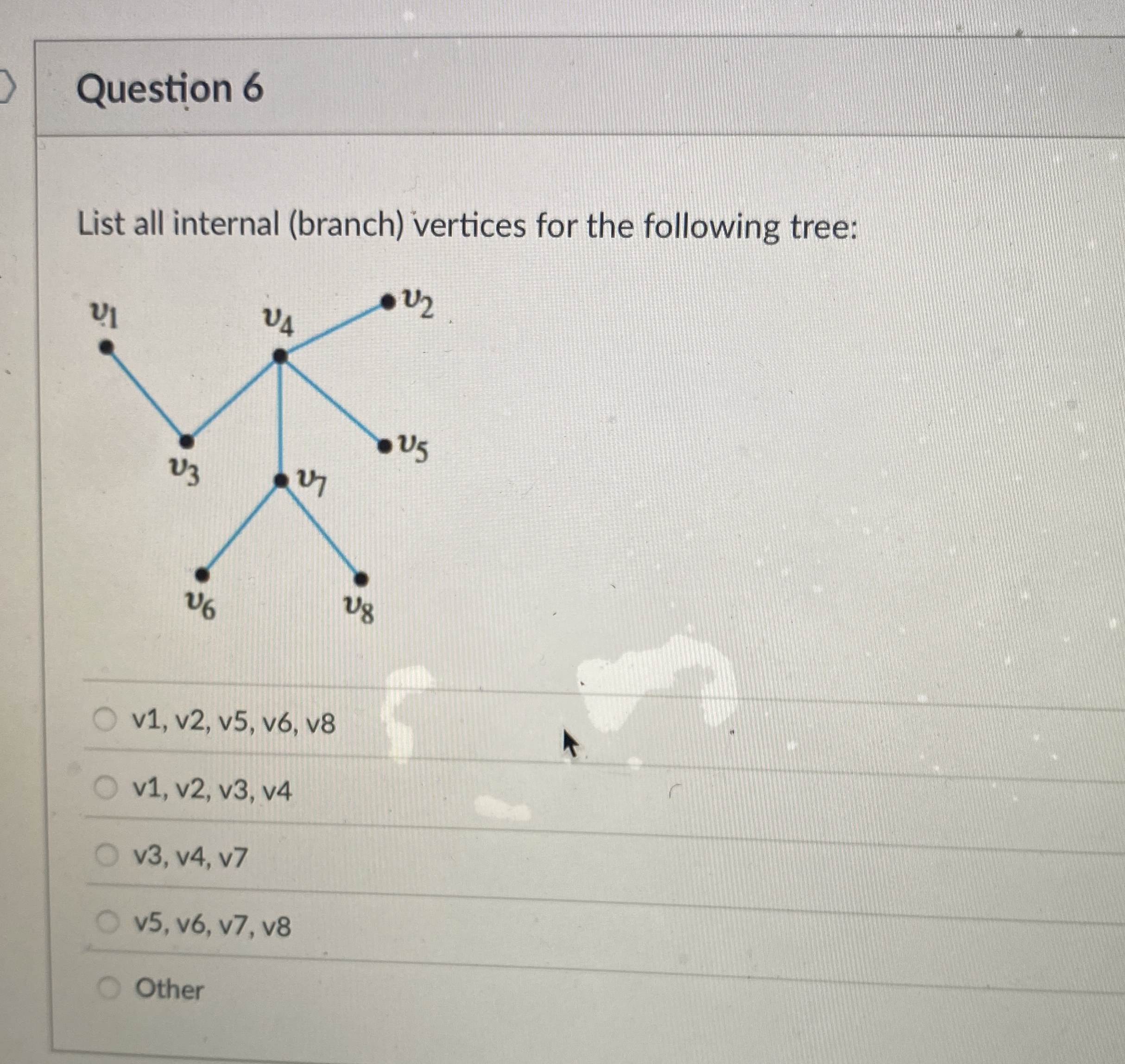 Question 6 List all internal ( branch ) vertices