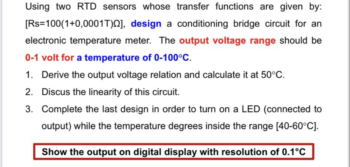 Using two RTD sensors whose transfer functions