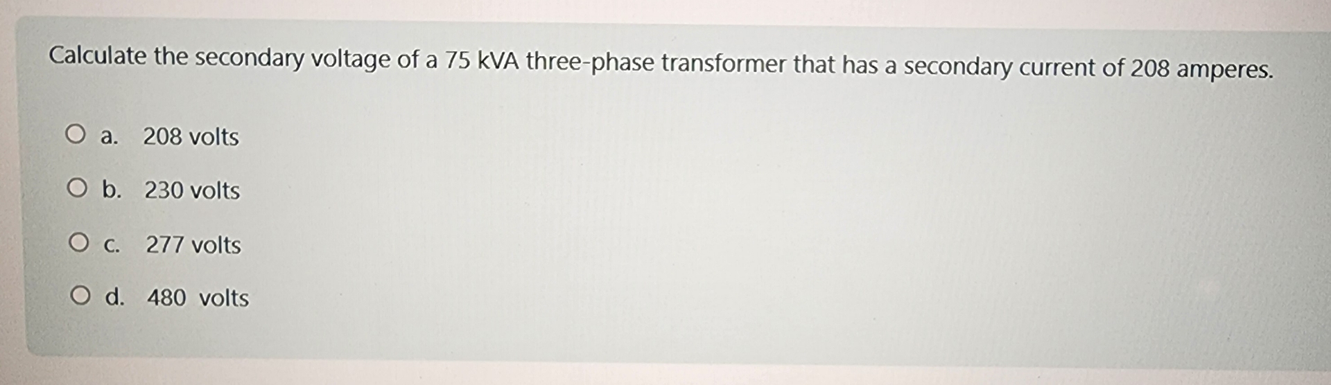 Calculate the secondary voltage of a 7 5 kVA