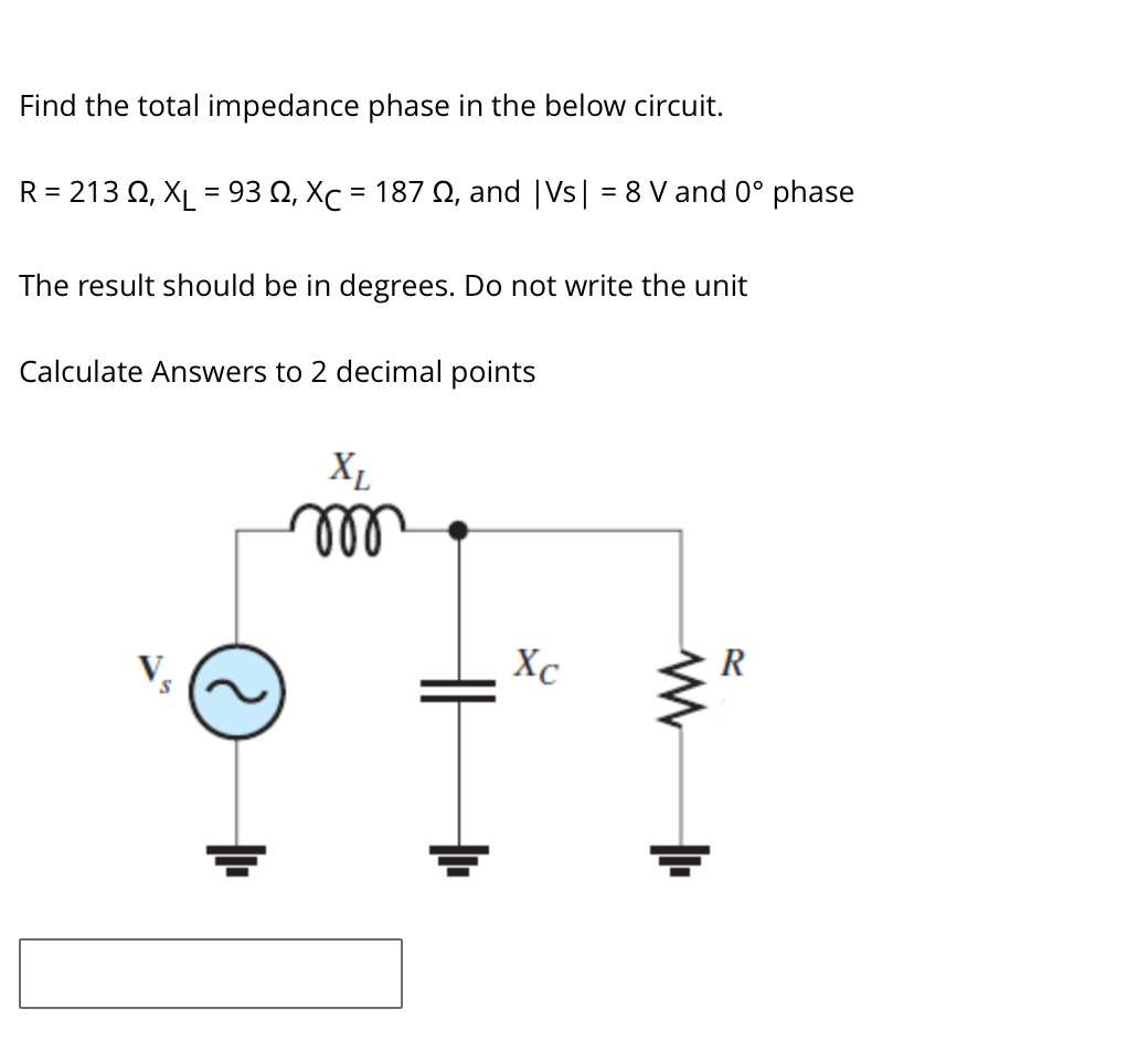 Find the total impedance phase in the below