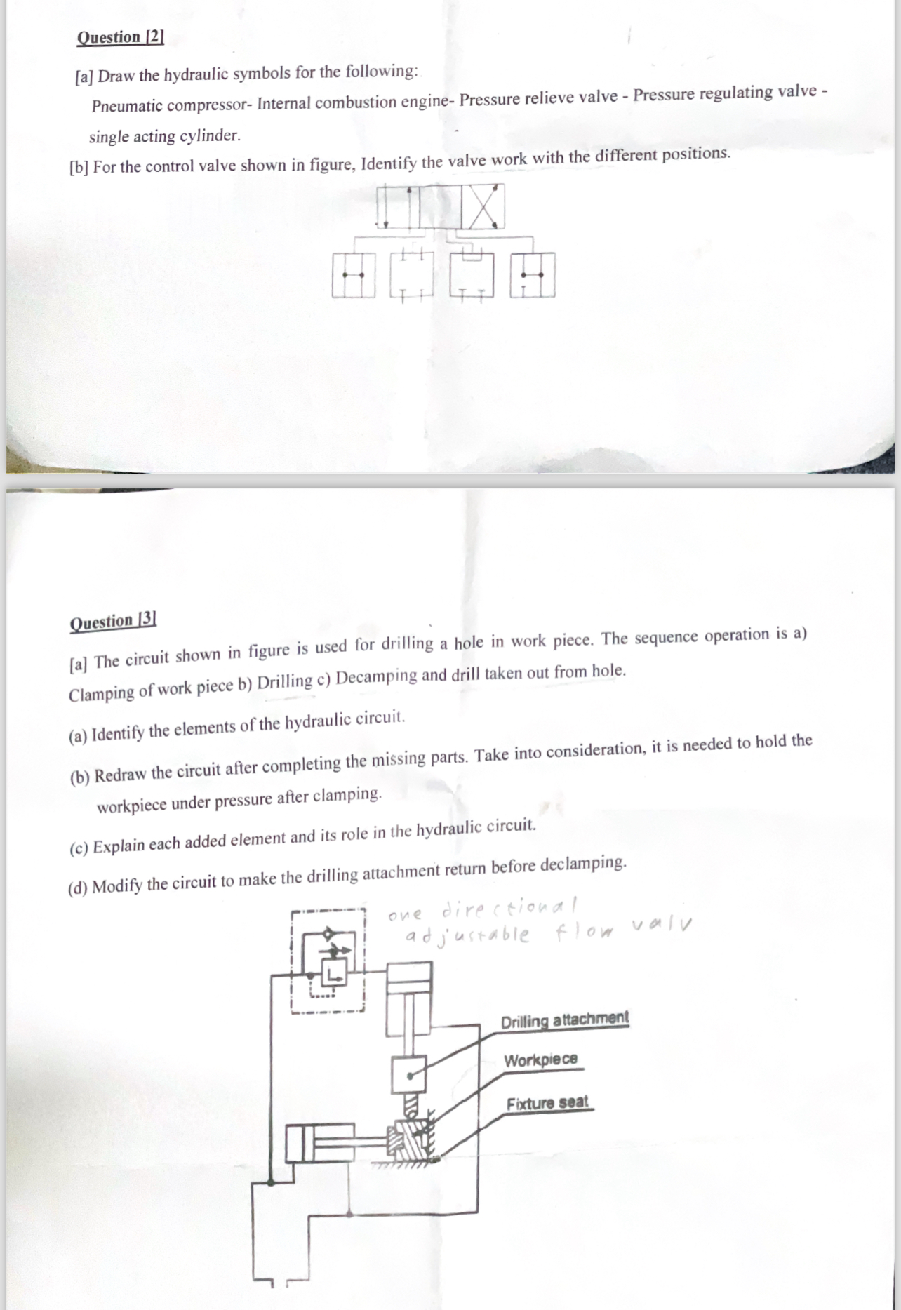 Question [ 2 ] [ a ] Draw the hydraulic symbols