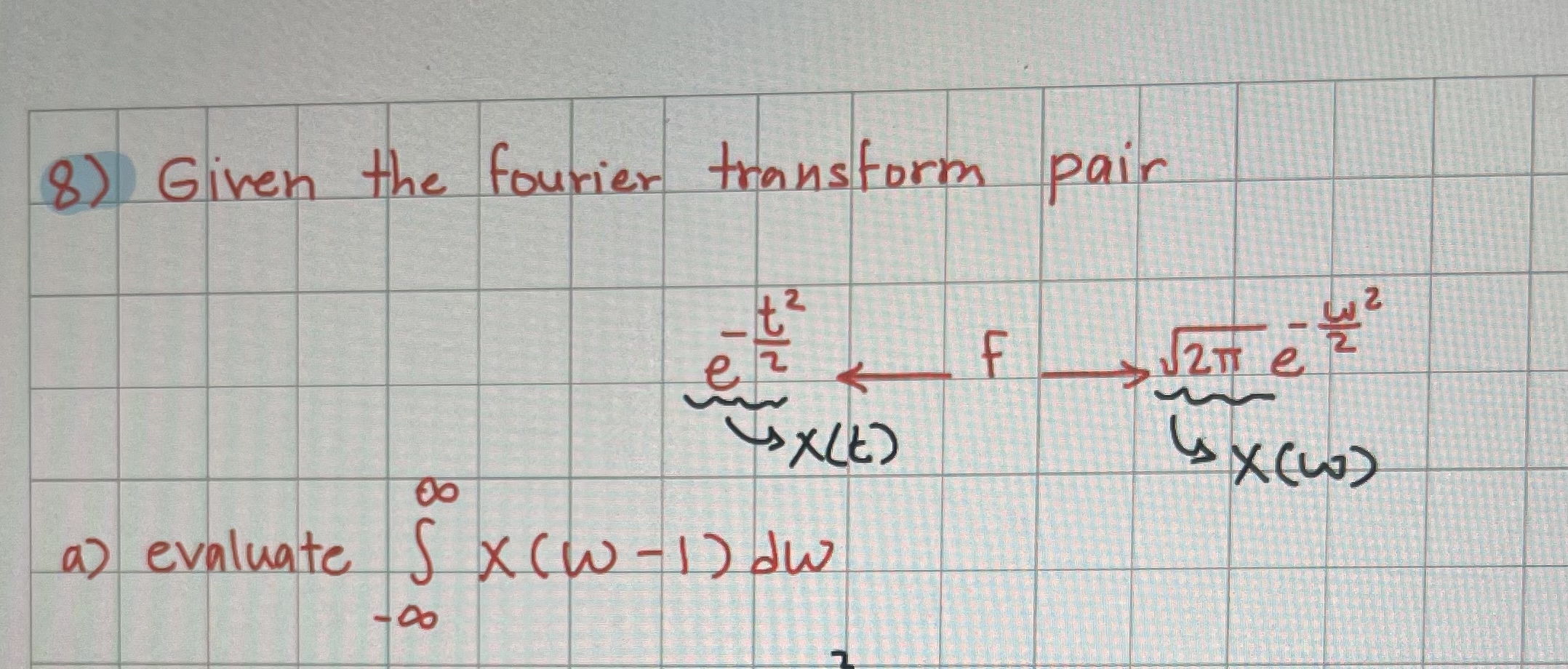 Given the fourier transform pair ubrace ( e - t 2