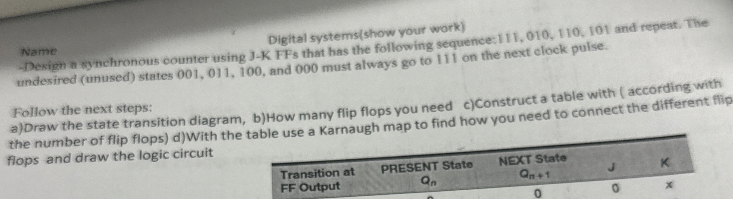 Digital systems ( show your work ) Name - Design