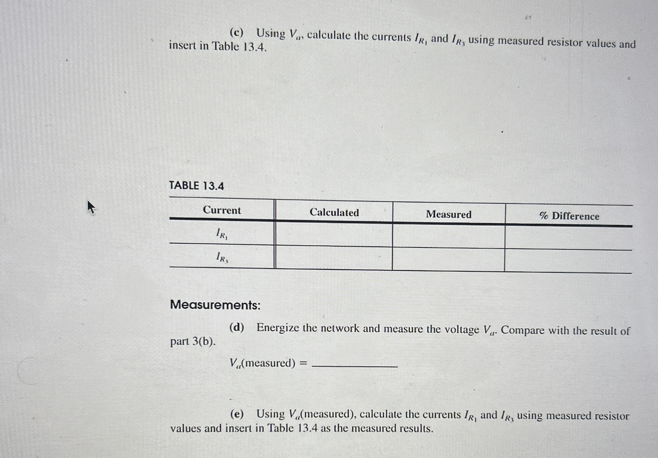 ( c ) Using V a , calculate the currents I R 1