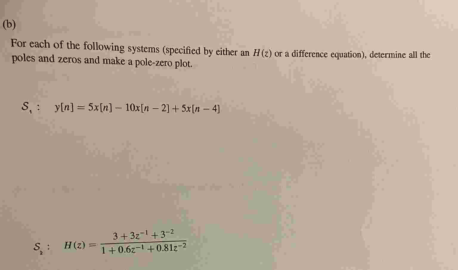H ( z ) or a difference equationS _ ( 1 ) : , y [