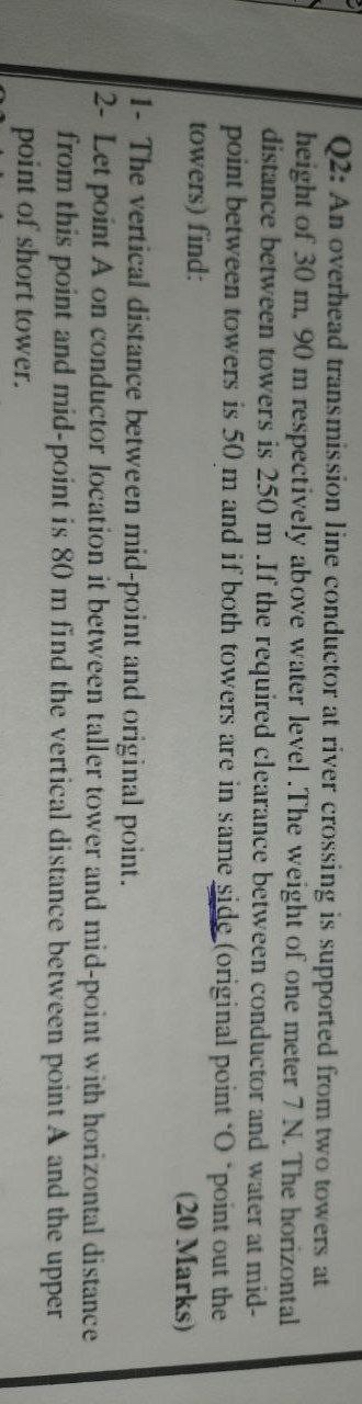 Q 2 : An overhead transmission line conductor at