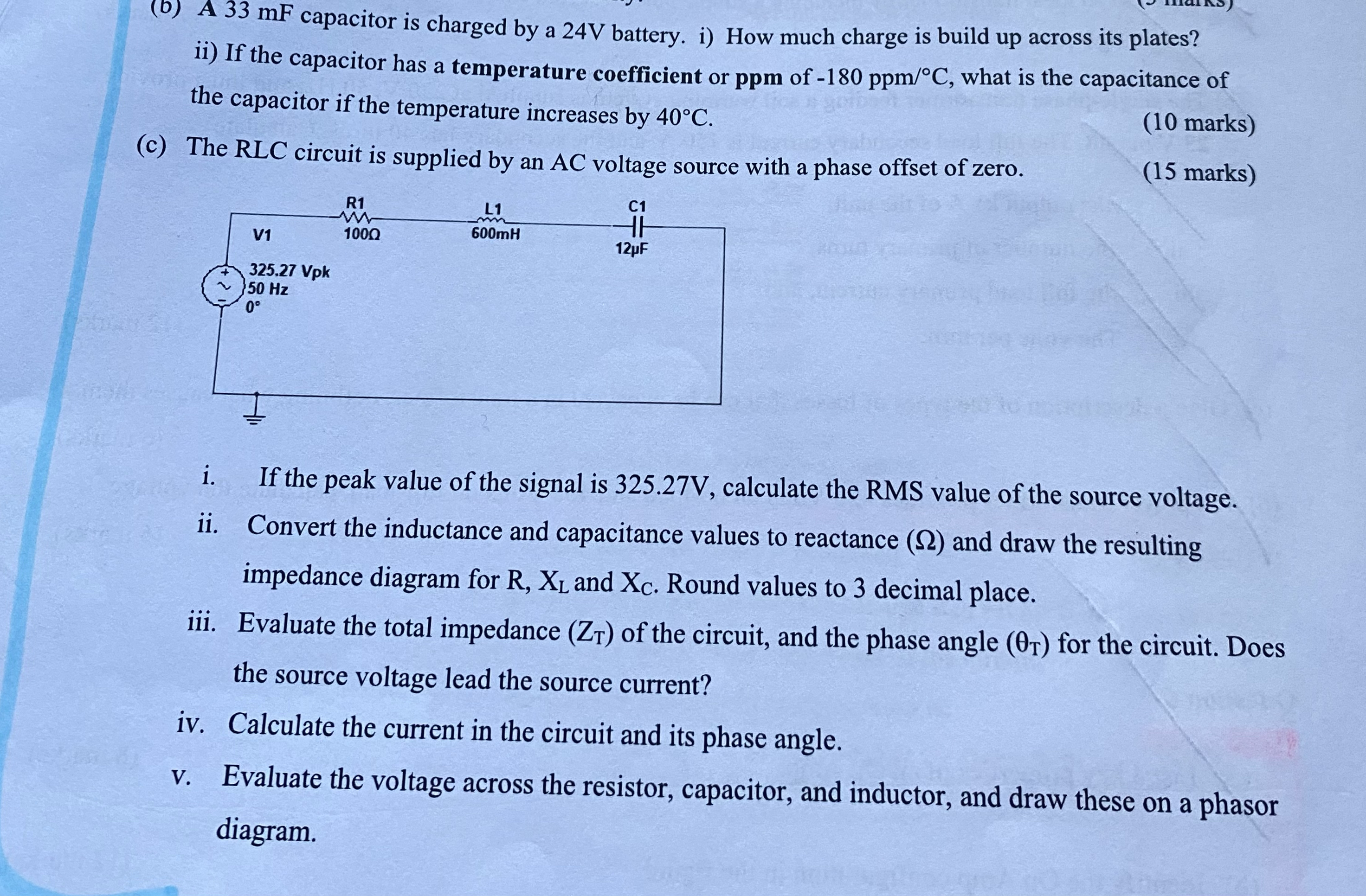 ( b ) A 3 3 mF capacitor is charged by a 2 4 V
