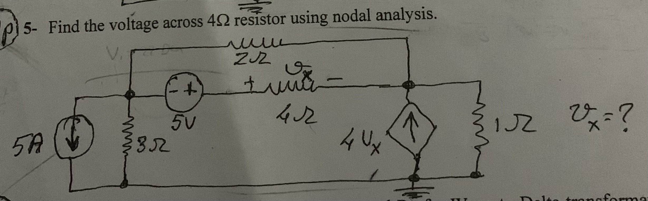 p ) 5 - Find the voltage across 4 resistor using