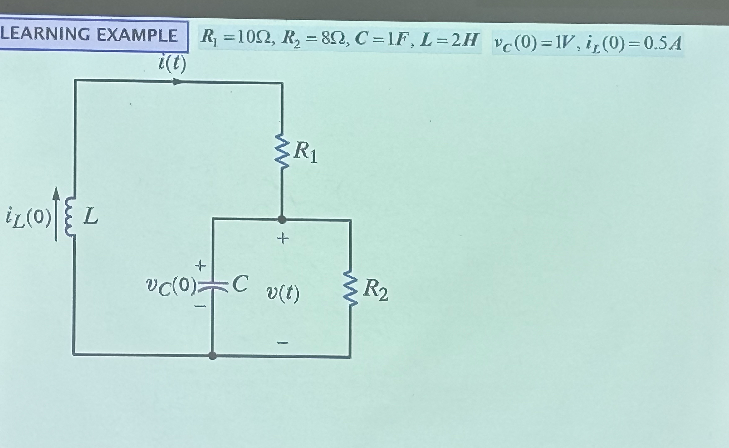 LEARNING EXAMPLE R 1 = 1 0 , R 2 = 8 , C = 1 F ,