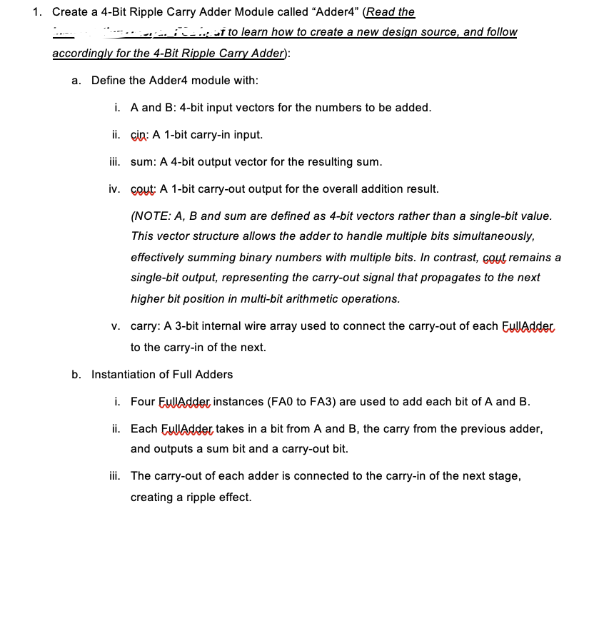 1 . Create a 4 - Bit Ripple Carry Adder Module