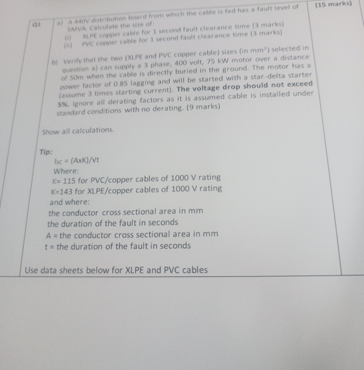 Q 1 a ) A 4 4 0 V distribution board from which