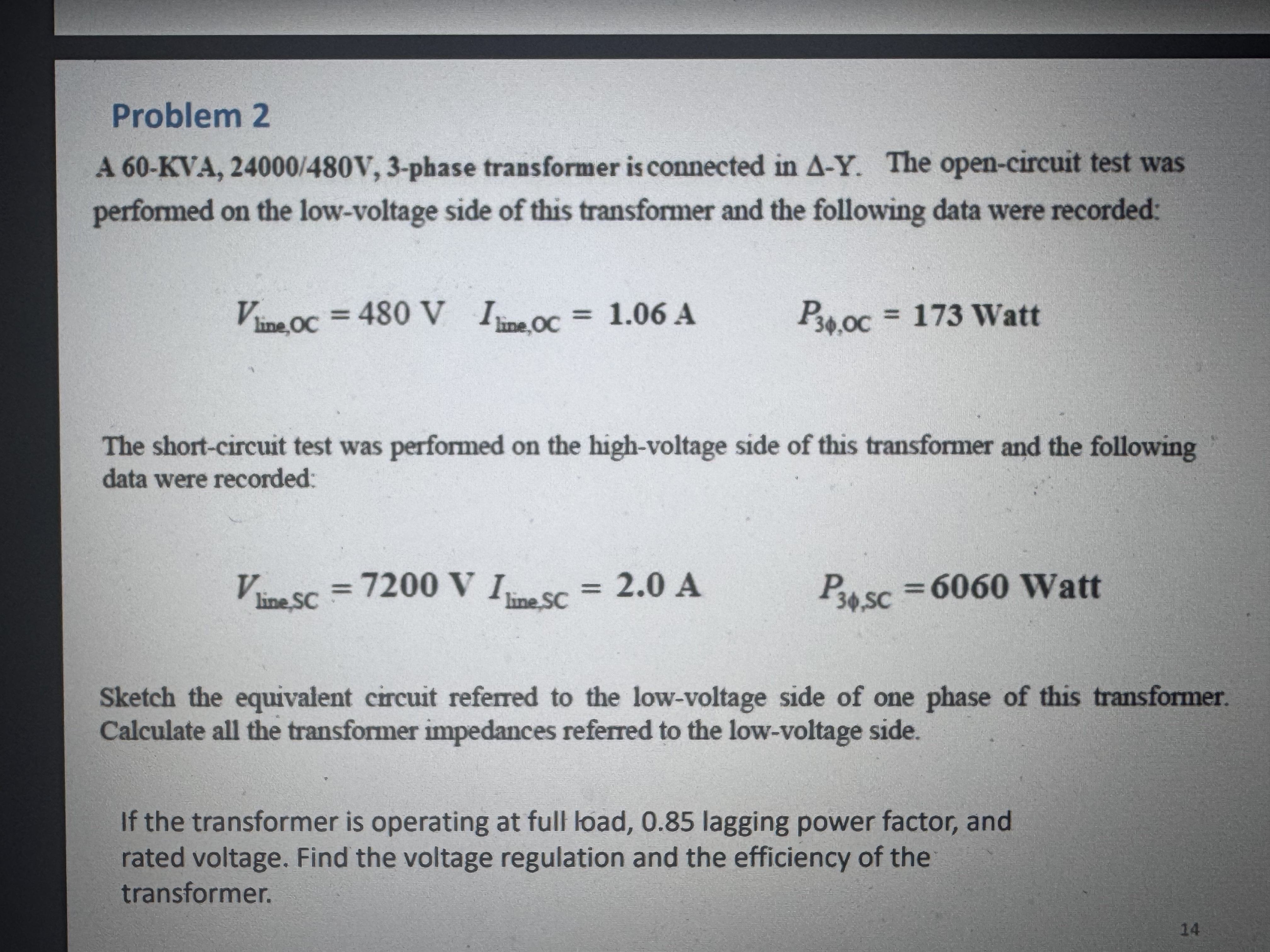Problem 2 performed on the low - voltage side of