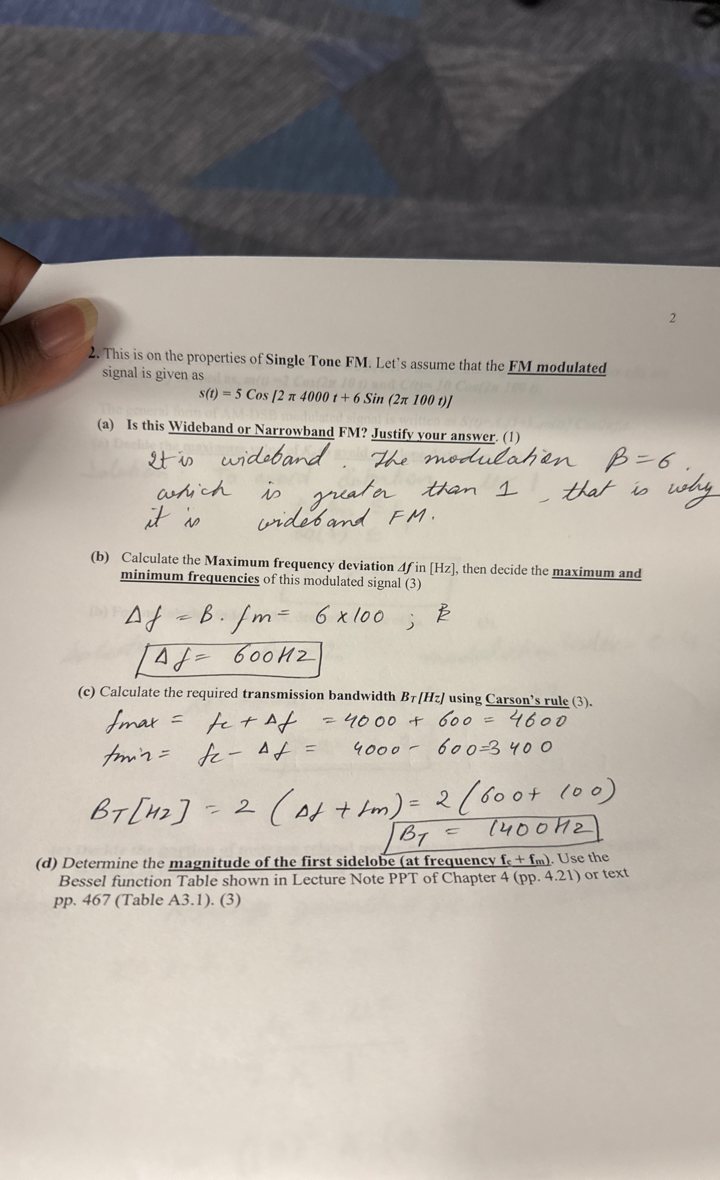2 2 . This is on the properties of Single Tone FM