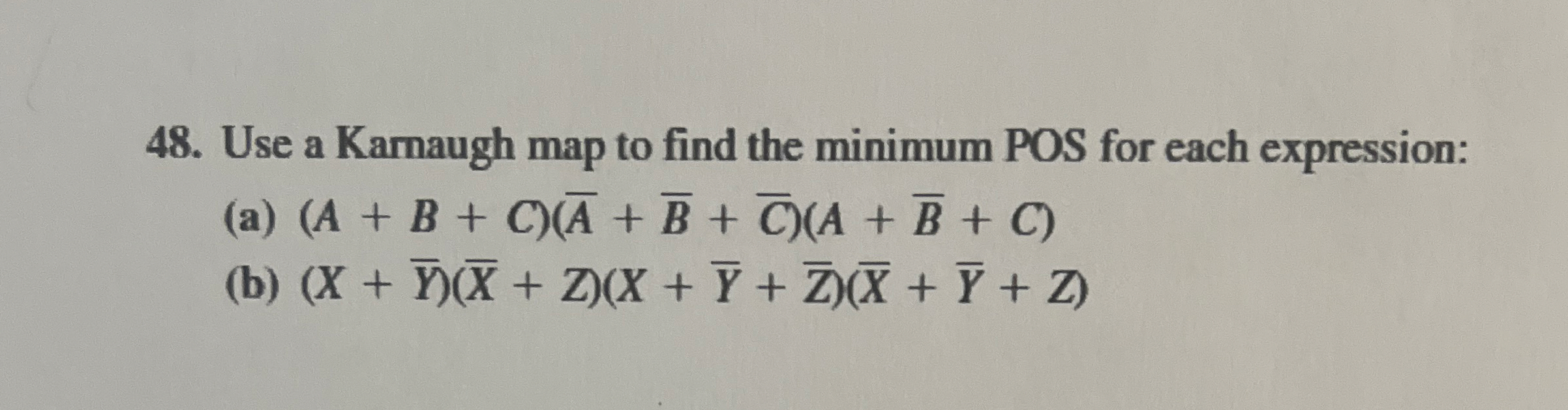 Use a Karnaugh map to find the minimum POS for