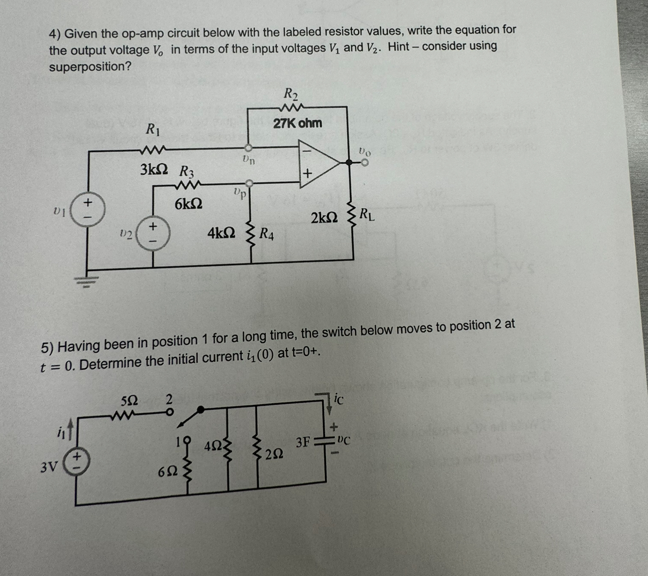 Given the op - amp circuit below with the labeled