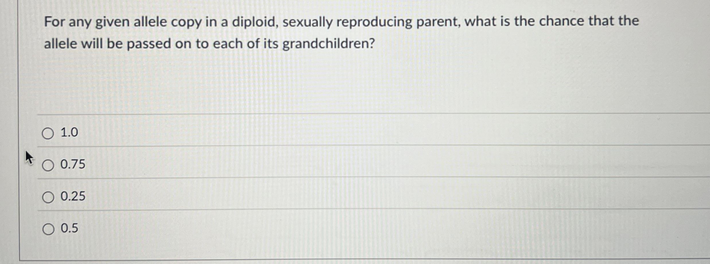For any given allele copy in a diploid, sexually