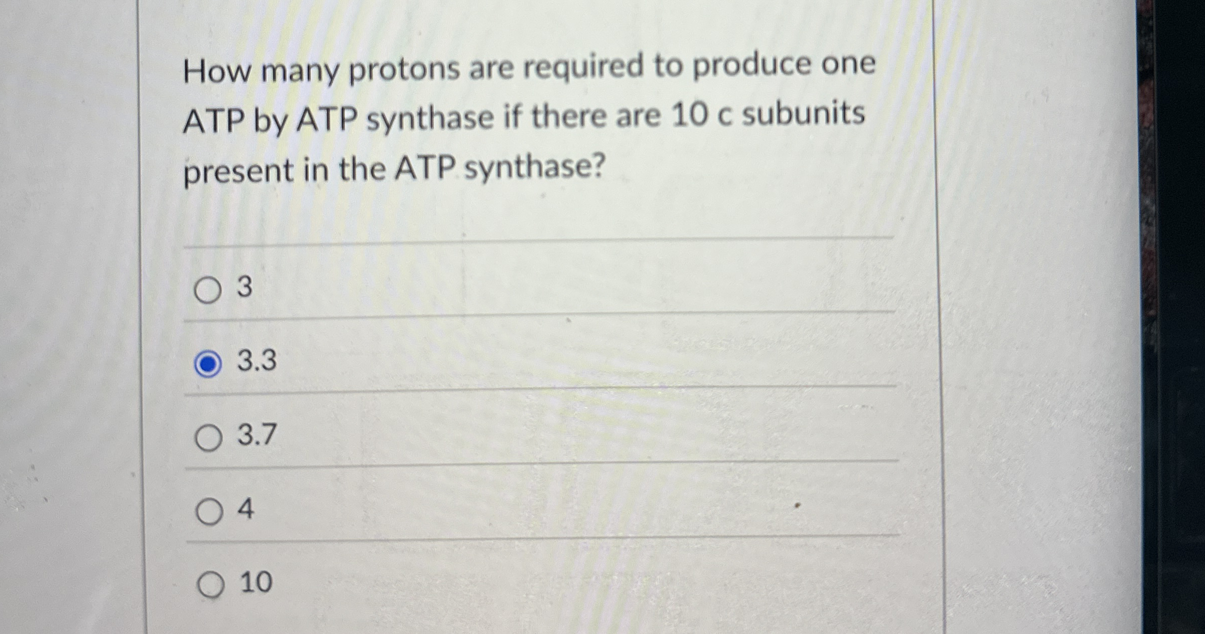How many protons are required to produce one ATP