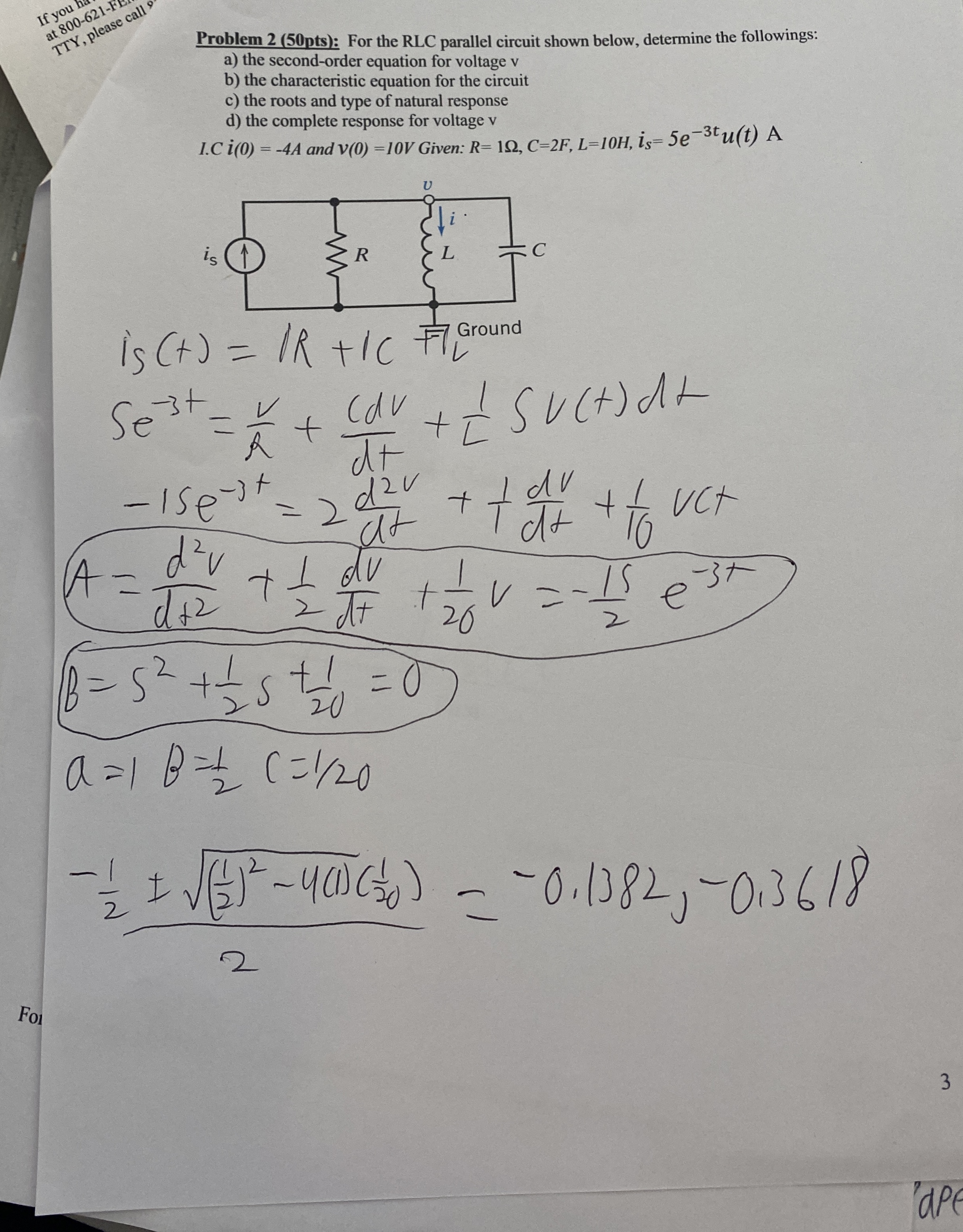 Answer this Problem 2 ( 5 0 pts ) : For the RLC