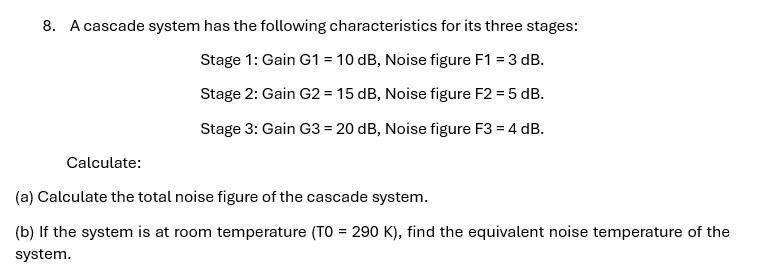 A cascade system has the following