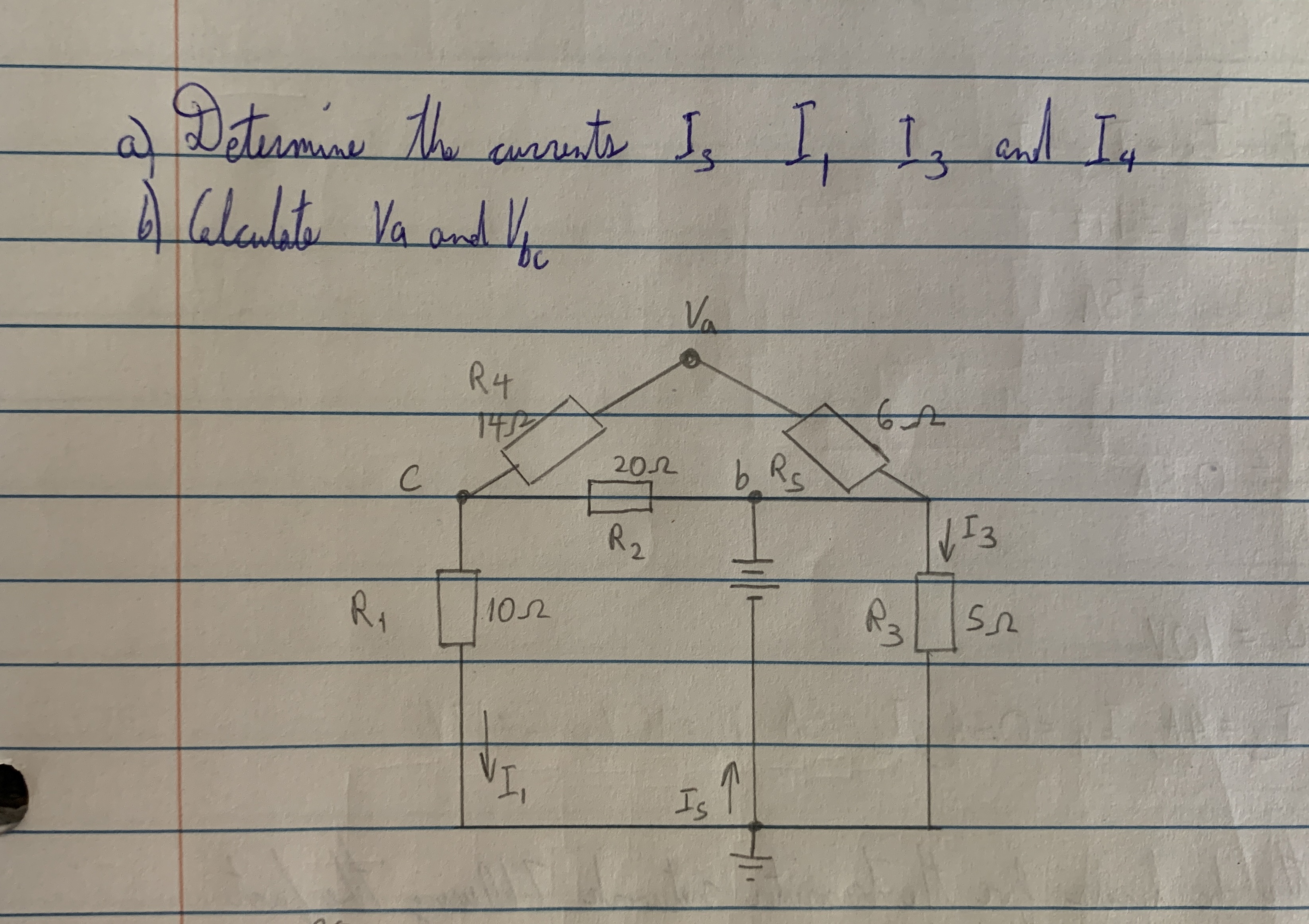 a ) Determina the curruts I 3 I 1 I 3 and I 4 b )