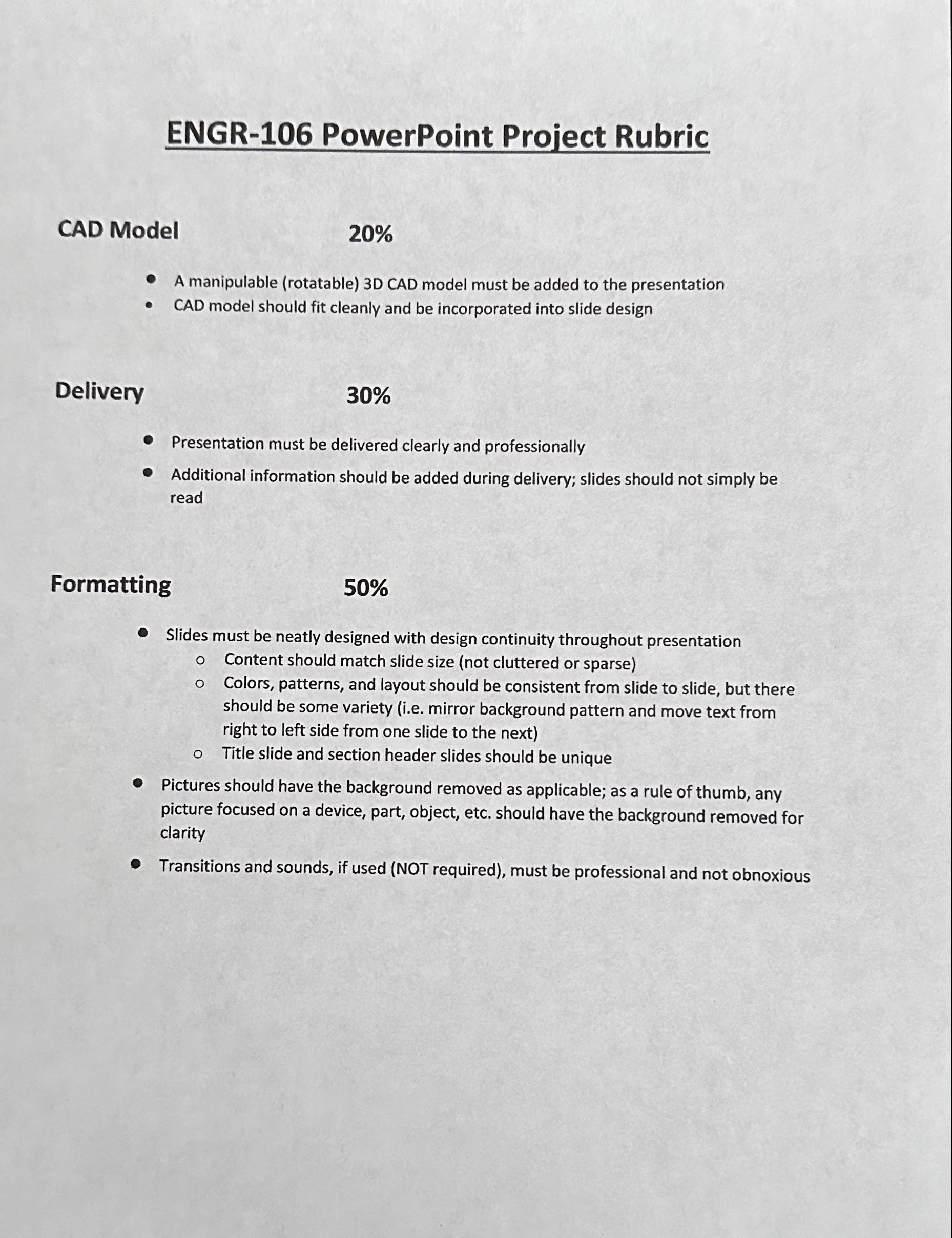ENGR - 1 0 6 PowerPoint Project Rubric CAD Model