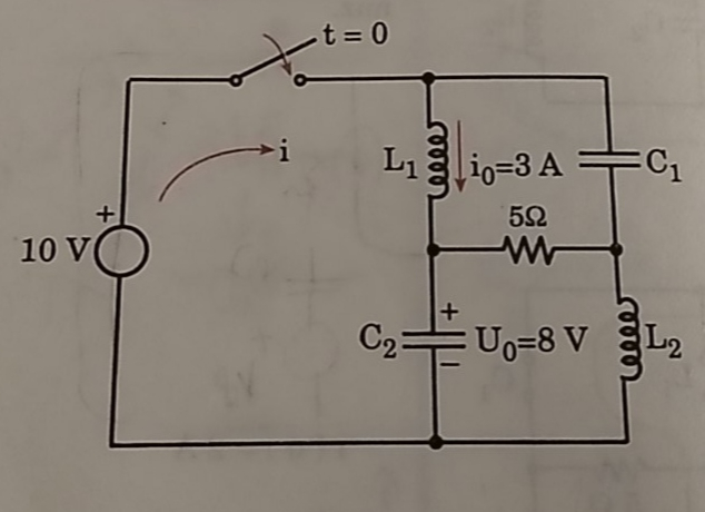 Find the circuit currents when t = 0 and t = \