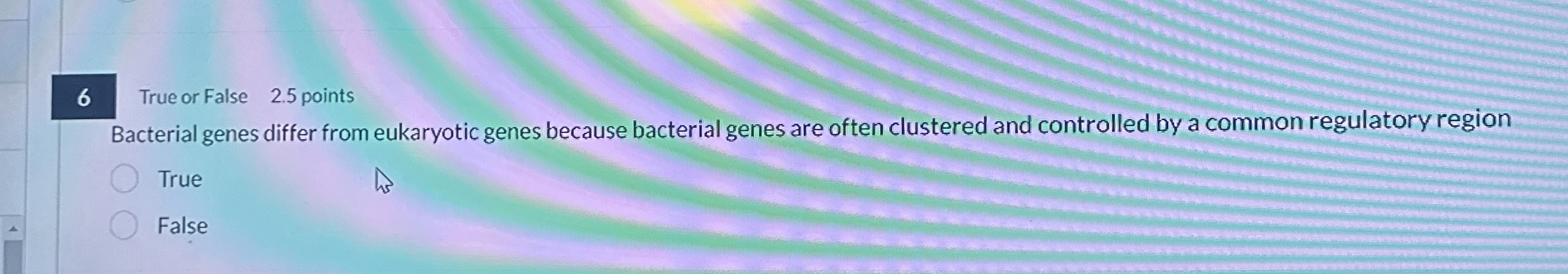 6 True or False 2 . 5 points Bacterial genes