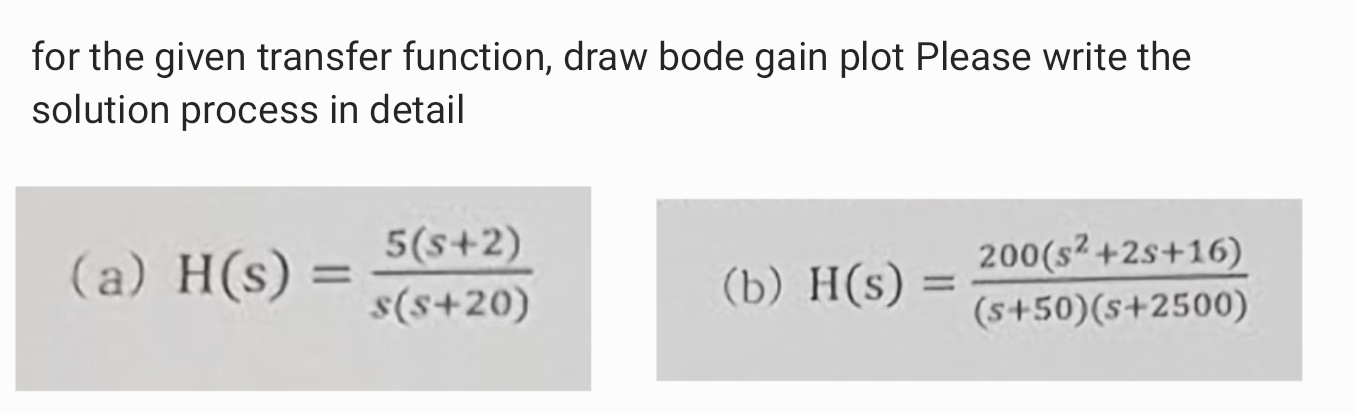 for the given transfer function, draw bode gain