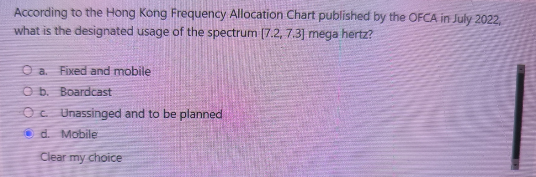According to the Hong Kong Frequency Allocation