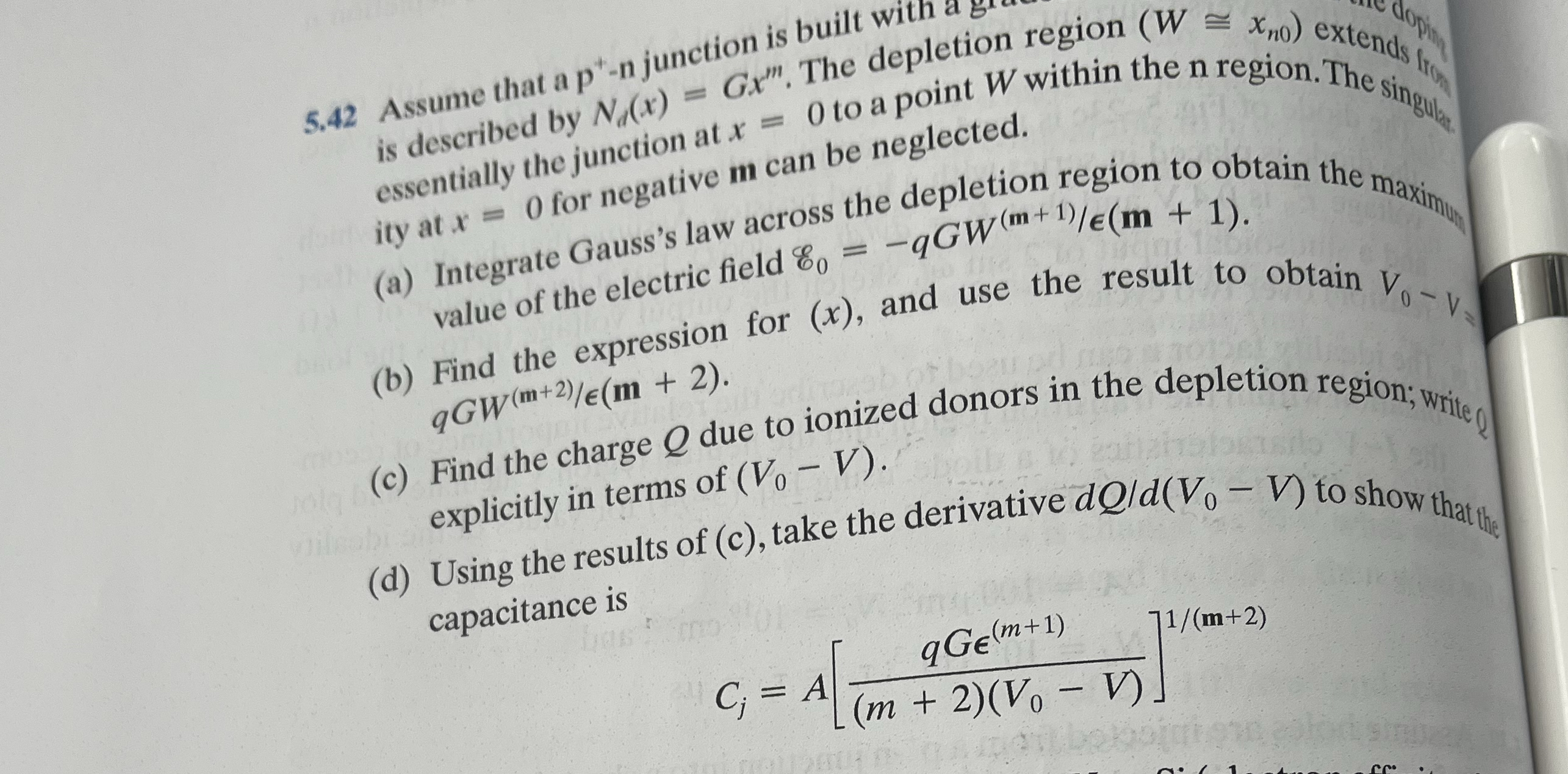 5 . 4 2 Assume that a p + ? - 1 junction is built