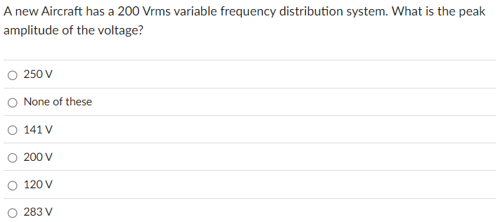 A new Aircraft has a 2 0 0 Vrms variable