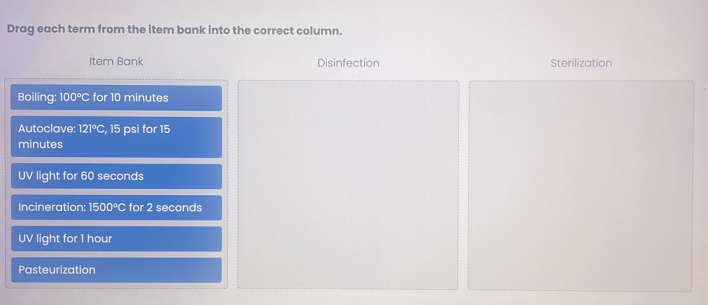Drag each term from the item bank into the