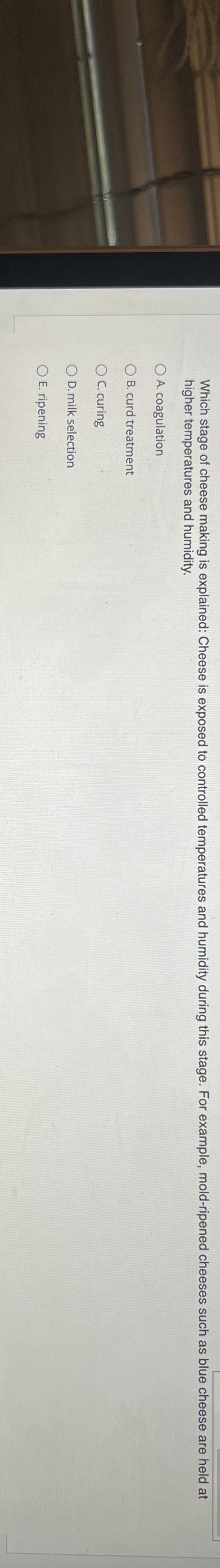 Which stage of cheese making is explained: Cheese